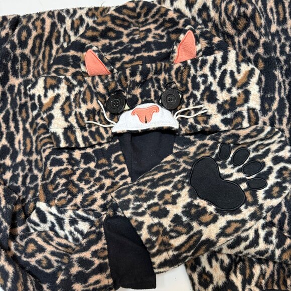 Nick Nora Leopard Print Adult Jumpsuit Pajamas Size L Hood Mittens Loungewear - Picture 7 of 12